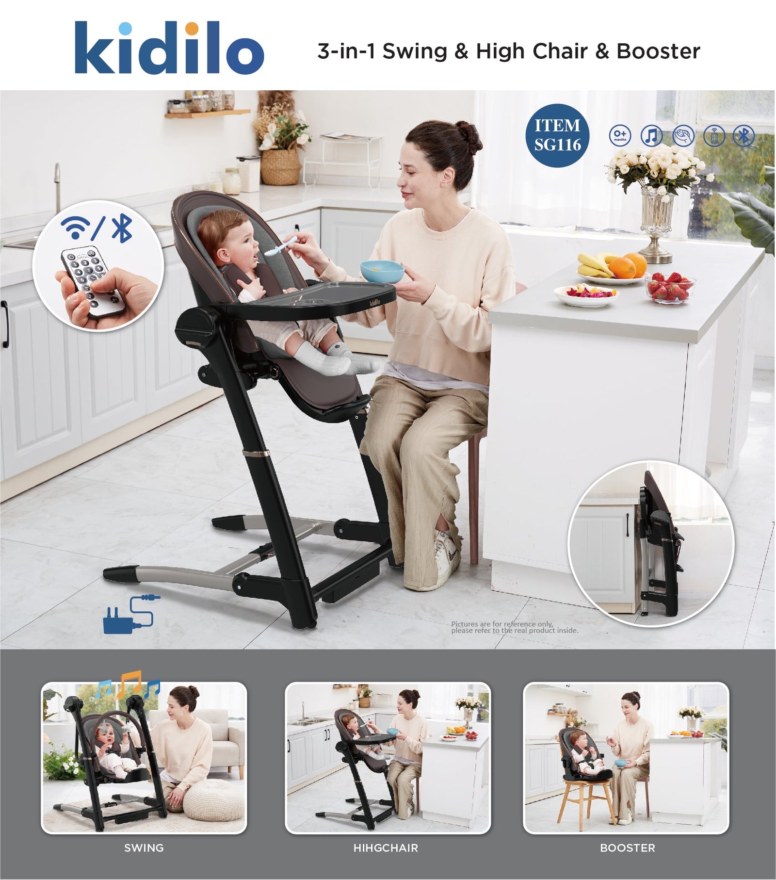 Baby Feeding Chair Kidilo - Comfort and Style Combined (H-116SG)