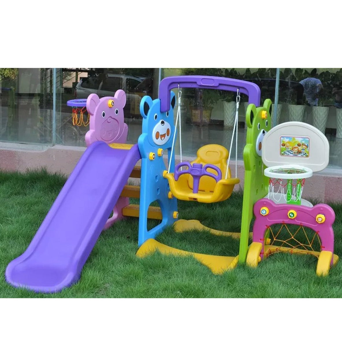 KIDS SWING & SLIDES PLUS BASKETBALL STAND